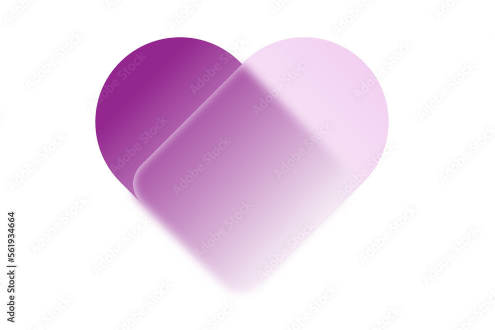 Purple transparent heart symbol in glassmorphism style. Transparent glass heart on a white background. Template for poster, social media banner, greeting card. Vector illustration. Purple transparent heart symbol in glassmorphism style. Transparent glass heart on a white background. Template for poster, social media banner, greeting card. Vector illustration.