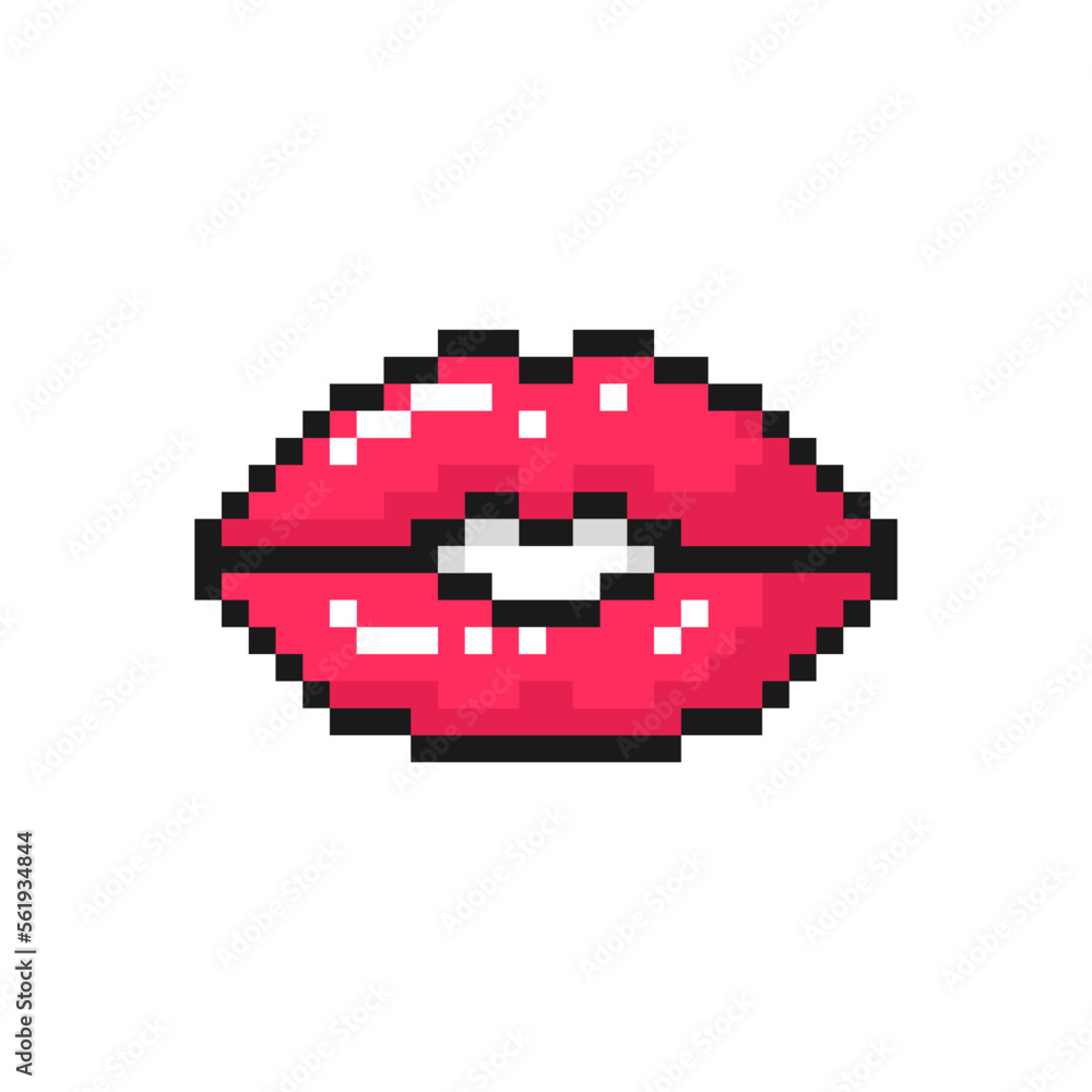 Red lips pixel icon. Symbol for Valentine's Day. Isolated on white background vector sign Red lips pixel icon. Symbol for Valentine's Day. Isolated on white background vector sign