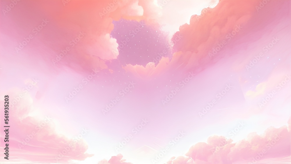 Pink sky landscape with clouds and mountains for 16:9 wallpapers. Pink digital art illustrations