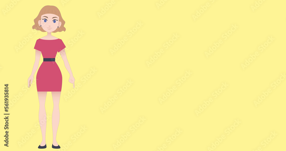Image of pictogram of woman in pink dress with copy space on yellow background Image of pictogram of woman in pink dress with copy space on yellow background