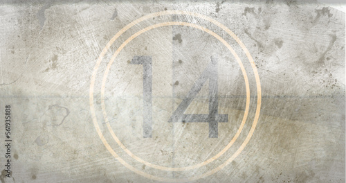 Image of number 14 in circle on grey distressed background