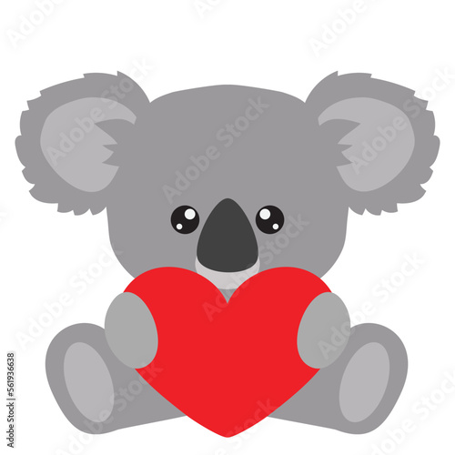 Cute sitting Valentine koala vector cartoon illustration