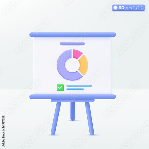 White board for presentation and projector tripod icon symbol. Equipment for conferences and marketing strategy, Business concept. 3D vector isolated illustration design. Cartoon pastel Minimal style.