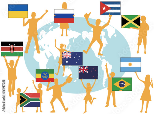 世界の国々が国旗を掲げて平和を願っている。