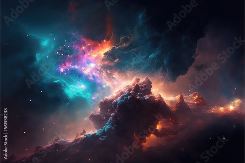 Nebula and galaxies in the deep space. Abstract cosmos univese background