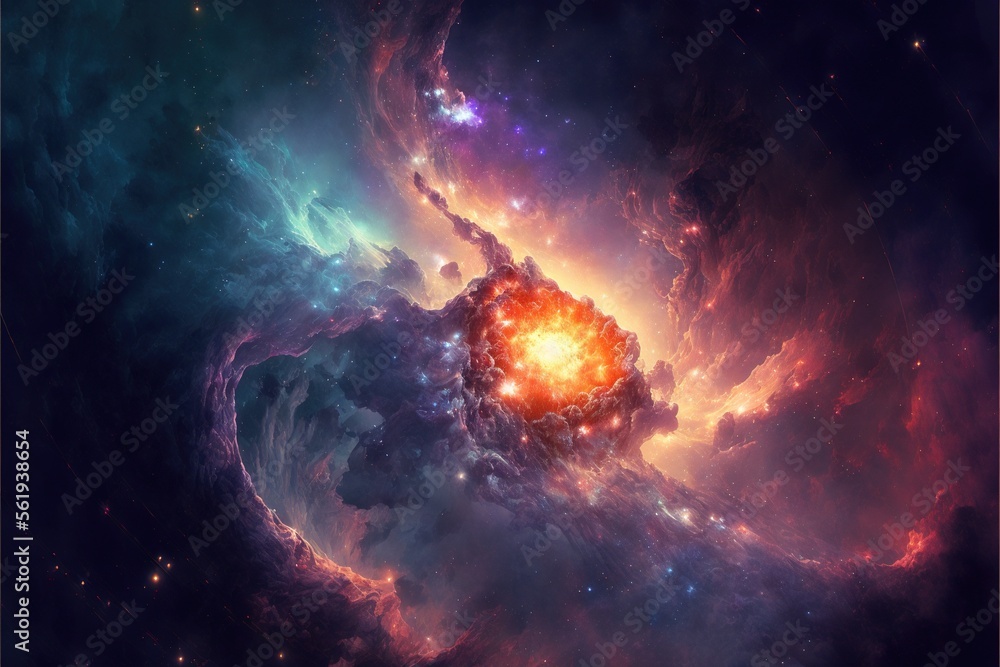 Nebula and galaxies in the deep space. Abstract cosmos univese background
