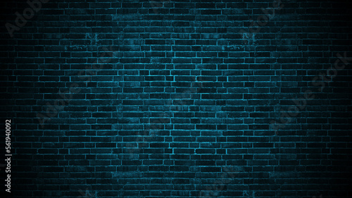 4k brick wall aqua blue background, blank template for design, spot light on dark pattern 