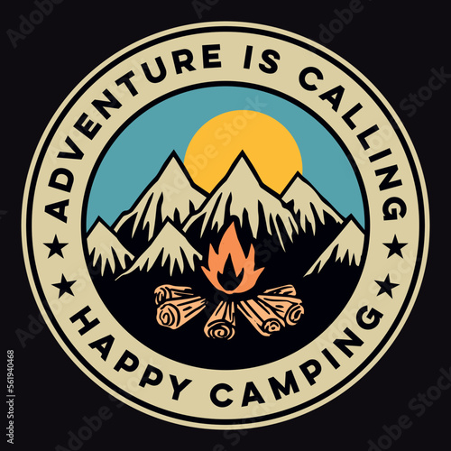Mountain Camping Adventure Emblem Patch Logo Poster Label Vector Illustration Retro Vintage Badge Sticker And T-shirt Design