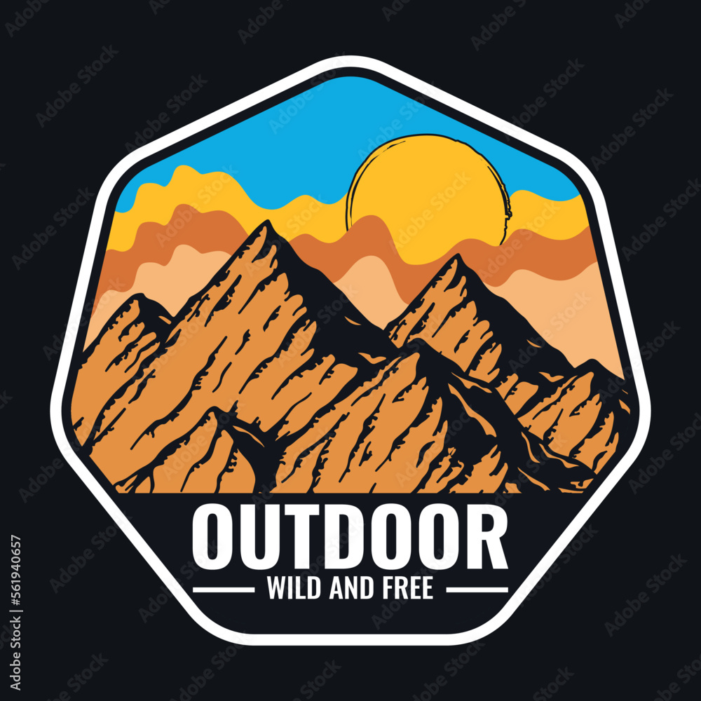 Mountain Camping Adventure Emblem Patch Logo Poster Label Vector Illustration Retro Vintage Badge Sticker And T-shirt Design