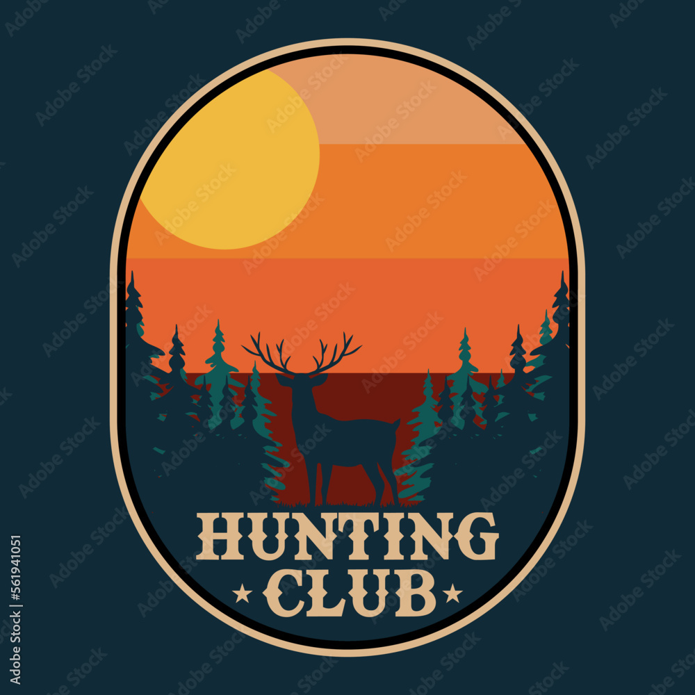Mountain Hunting Dear Adventure Emblem Patch Logo Poster Label Vector Illustration Retro Vintage Badge Sticker And T-shirt Design