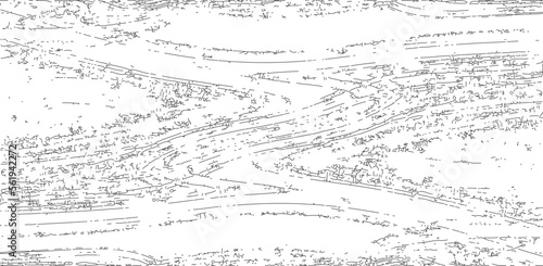 Monochrome texture composed of irregular graphic elements. Distressed uneven grunge background. Abstract vector illustration. Overlay for interesting effect and depth. Isolated on white background.