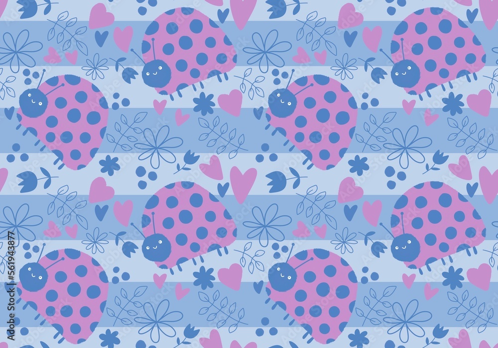 Cartoon animals seamless beetle ladybug pattern for wrapping paper and fabrics and linens and kids clothes print