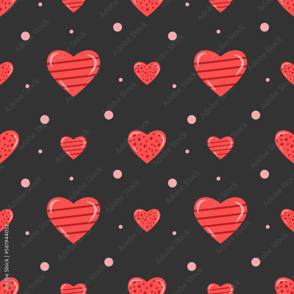 Seamless pattern with cute red hearts. St. Valentine's Day. Vector illustration.