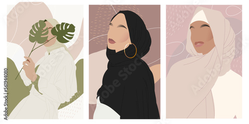 Abstract portraits of international women in hijab muslim female. Vector graphic of world hijab day good for world hijab day celebration. Minimalist vector illustration 
