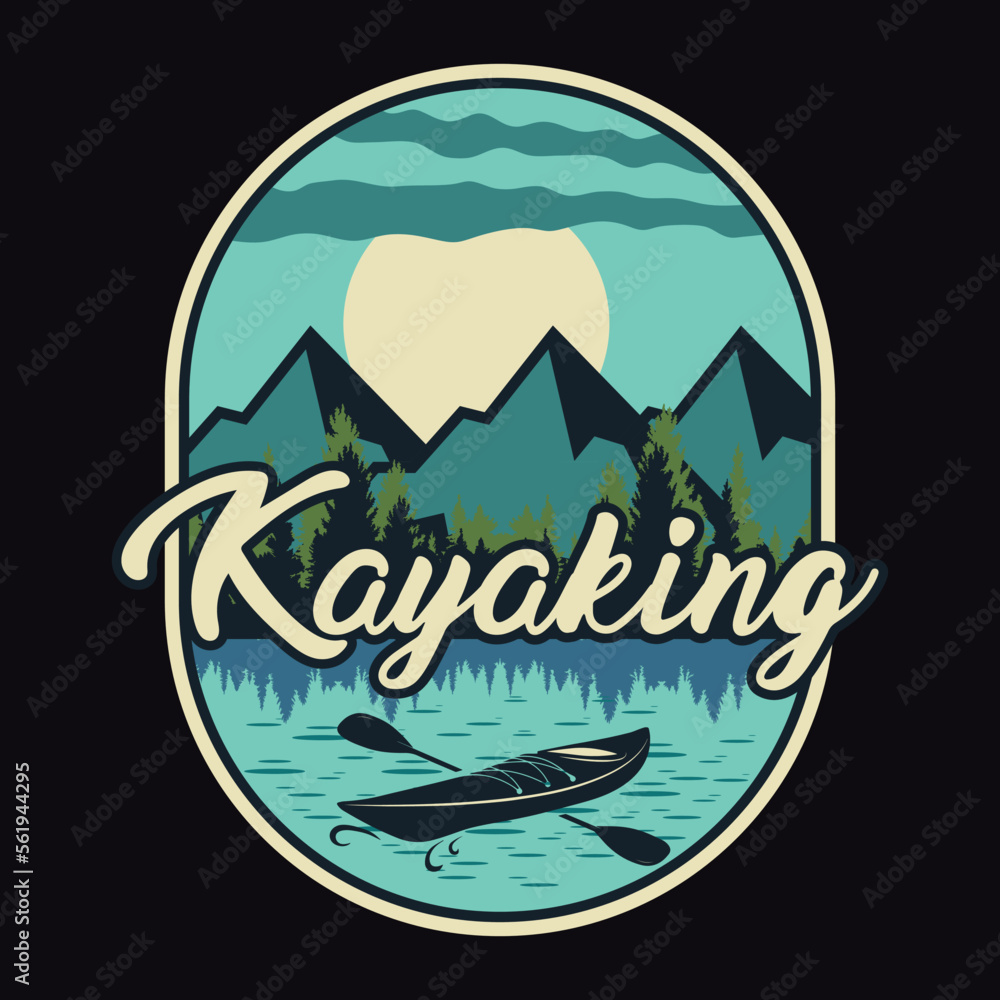 Kayaking Emblem Patch Logo Poster Label Vector Illustration Retro Vintage Badge Sticker And T-shirt Design