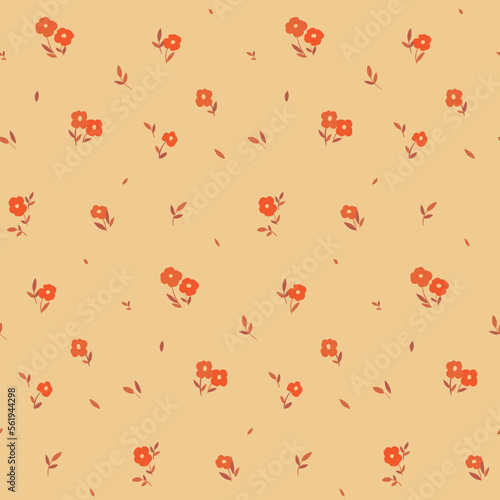 Seamless floral pattern  cute flower print with vintage motif. Pretty liberty ditsy design with tiny hand drawn plants  simple small flowers  leaves  on a light background. Vector illustration.