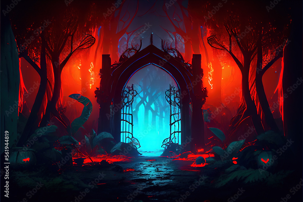 A primeval forest gate by generative AI A primeval forest gate by generative AI