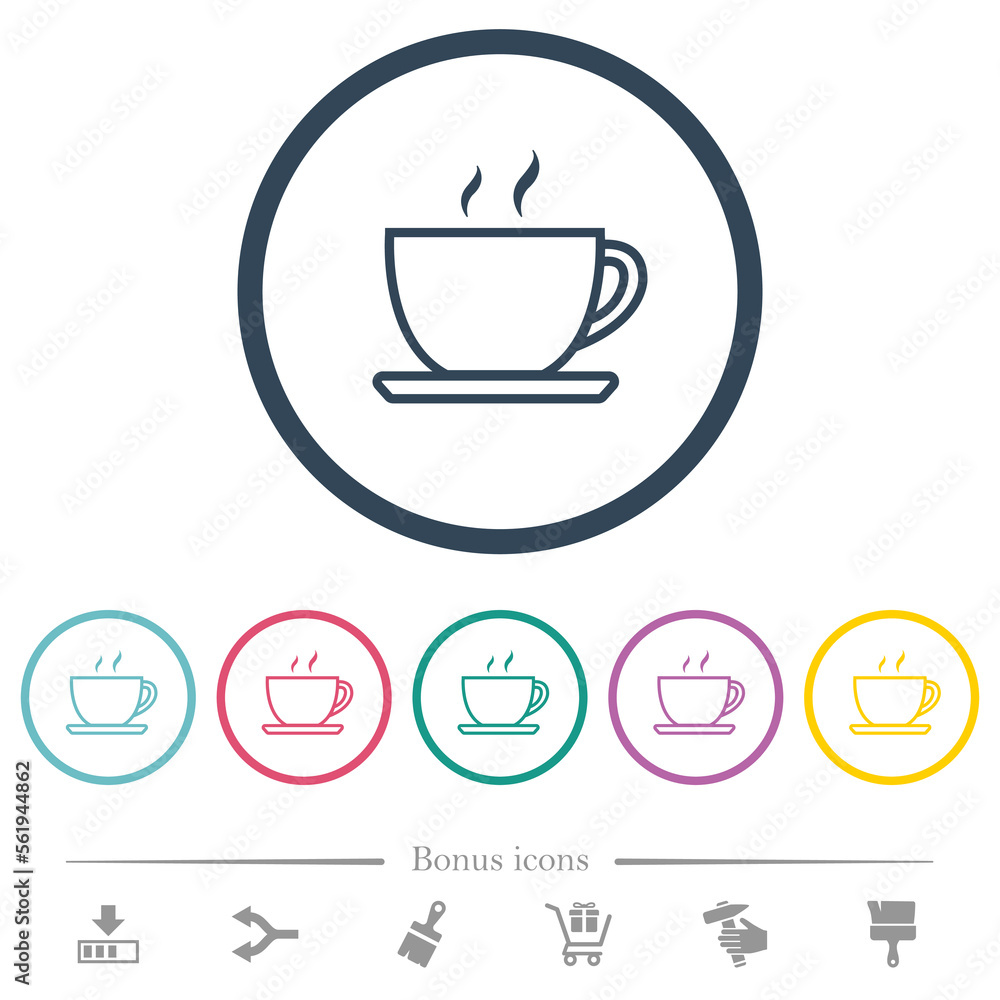 Cup of coffee outline flat color icons in round outlines Cup of coffee outline flat color icons in round outlines