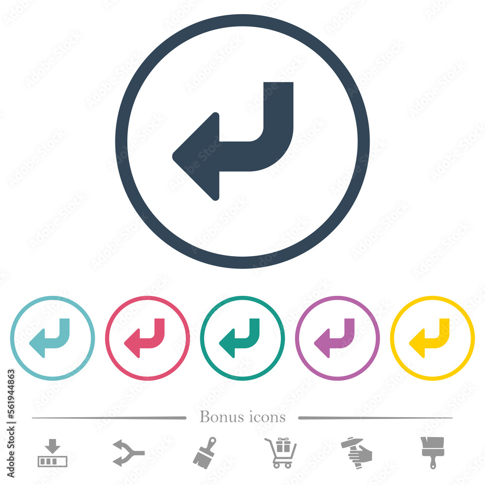 Bottom left side turn arrow solid flat color icons in round outlines Bottom left side turn arrow solid flat color icons in round outlines