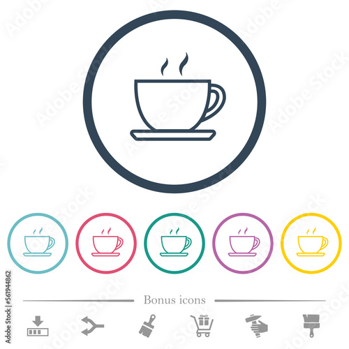 Cup of coffee outline flat color icons in round outlines