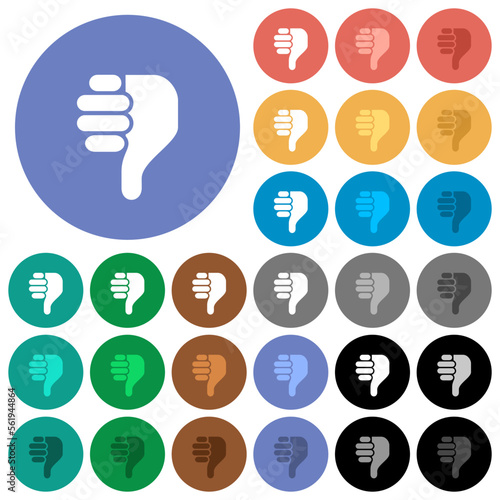 Right handed thumbs down solid round flat multi colored icons
