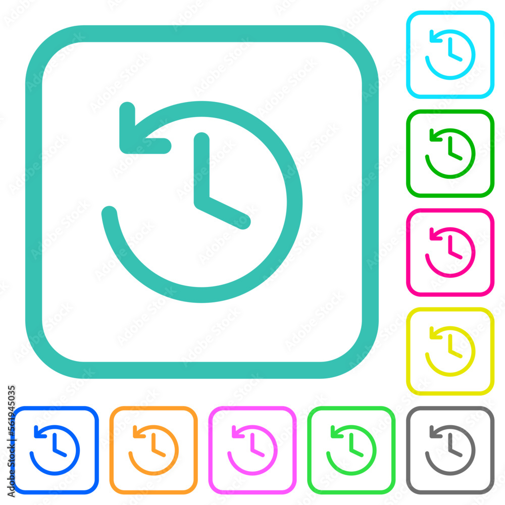Circle shaped backward arrow and clock vivid colored flat icons Circle shaped backward arrow and clock vivid colored flat icons