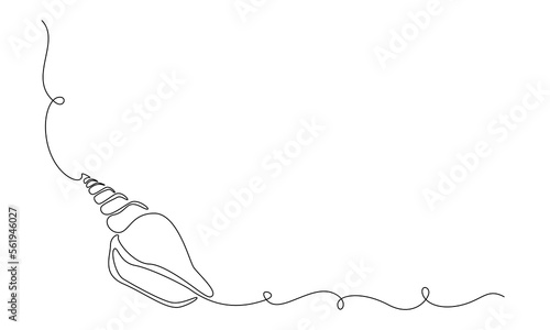 Continuous one line drawing of conch snail shell. Seashell symbol and banner of beauty spa and wellness salon in simple linear style. Editable stroke. Doodle Vector illustration