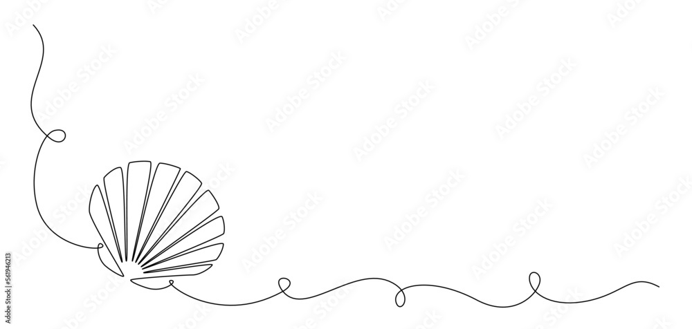 Continuous one line drawing of open oyster shell. Seashell symbol and ...