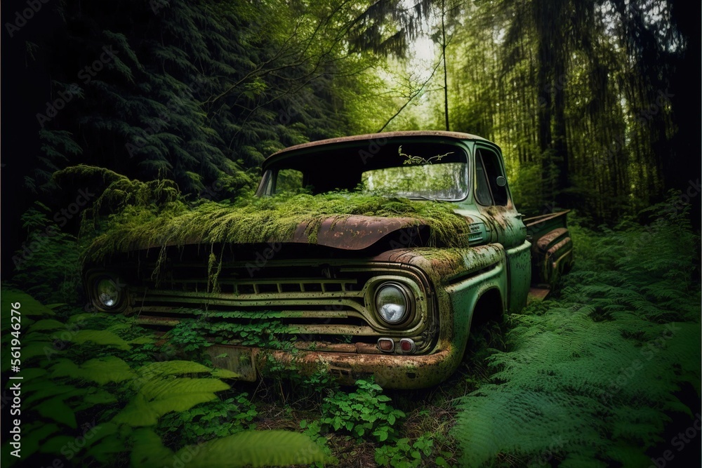Abandoned pickup in the forest