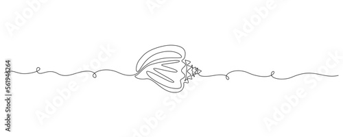 Continuous one line drawing of snail sea shell. Seashell symbol and banner of beauty spa and wellness salon in simple linear style. Editable stroke. Doodle Vector illustration