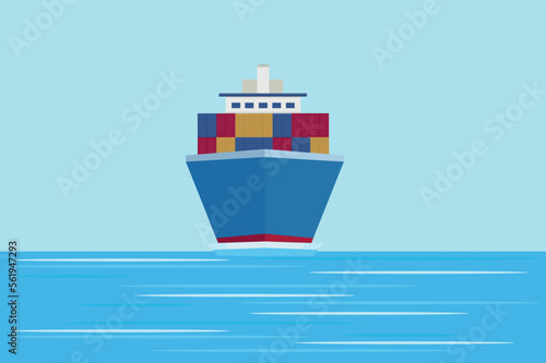 A cargo ship is sailing on the sea with containers of cargo in the ocean