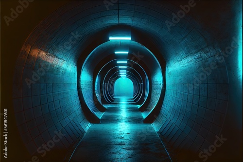 Neon Laser White Lights Hangar Garage Studio Rough Concrete Cement Asphalt Realistic Tunnel Corridor Hallway Showroom Warehouse Basement Spotlight Studio Underground. Generative AI