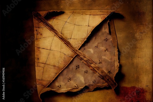 Old fabric with one patche texture. AI generated art illustration.  