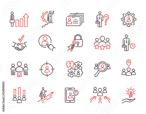 Career growth icons set. Collection of graphic elements for website, organization of effective workflow. Management and negotiations. Cartoon flat vector illustrations isolated on white background