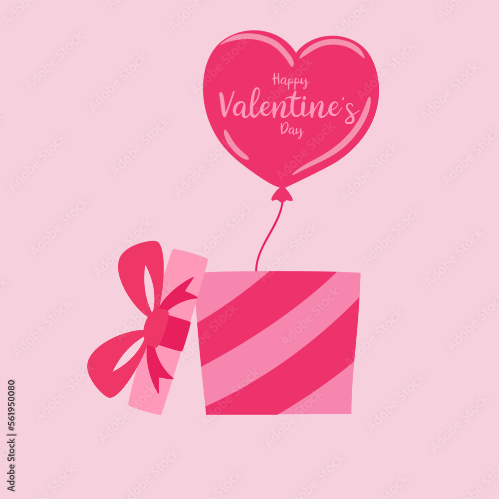 Happy Valentine's Day  Card with Love Heart Balloon and Gift 