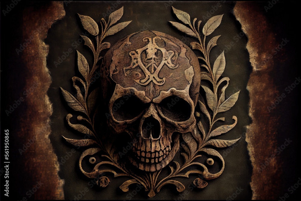 Fototapeta premium Skull and crossbones. Pirate old fabric with one patche texture. AI generated art illustration.