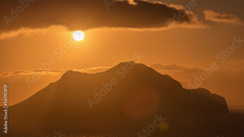 Sunset on Amorgos island aerial timelapse from above. Greece