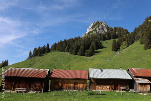 View on house in the Corbier Pass which is a French Alpine pass located in Haute-Savoie department  photo