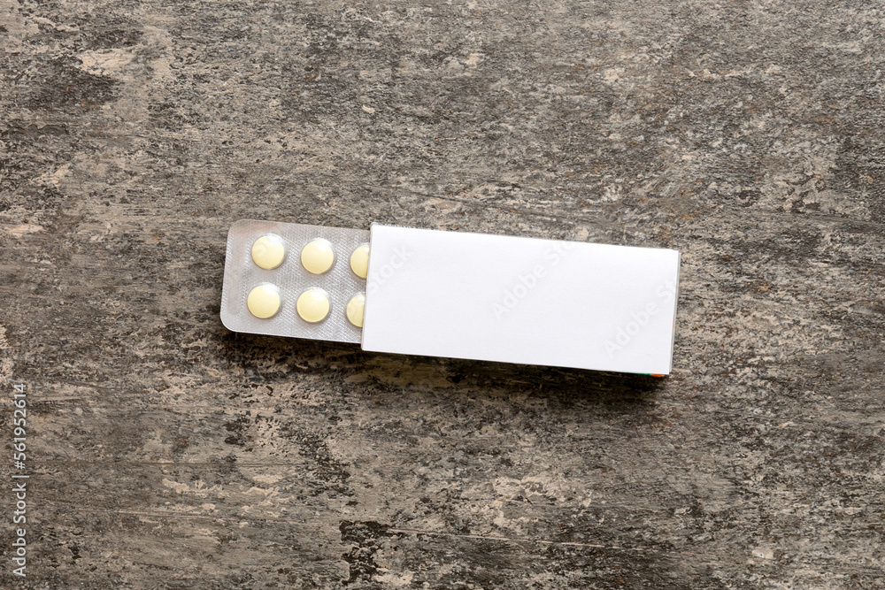 Blank White Product Package Box Mock-up. Open blank medicine drug box with blister top view Blank White Product Package Box Mock-up. Open blank medicine drug box with blister top view