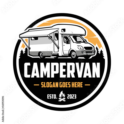Campervan Motorhome RV Caravan Logo Emblem Vector Art Isolated