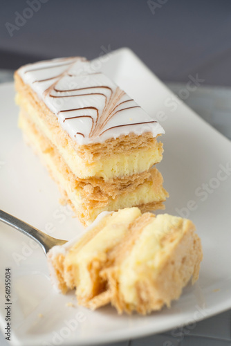 The French Pastry Mille Feuille is a thousand layers of crust and custard. photo