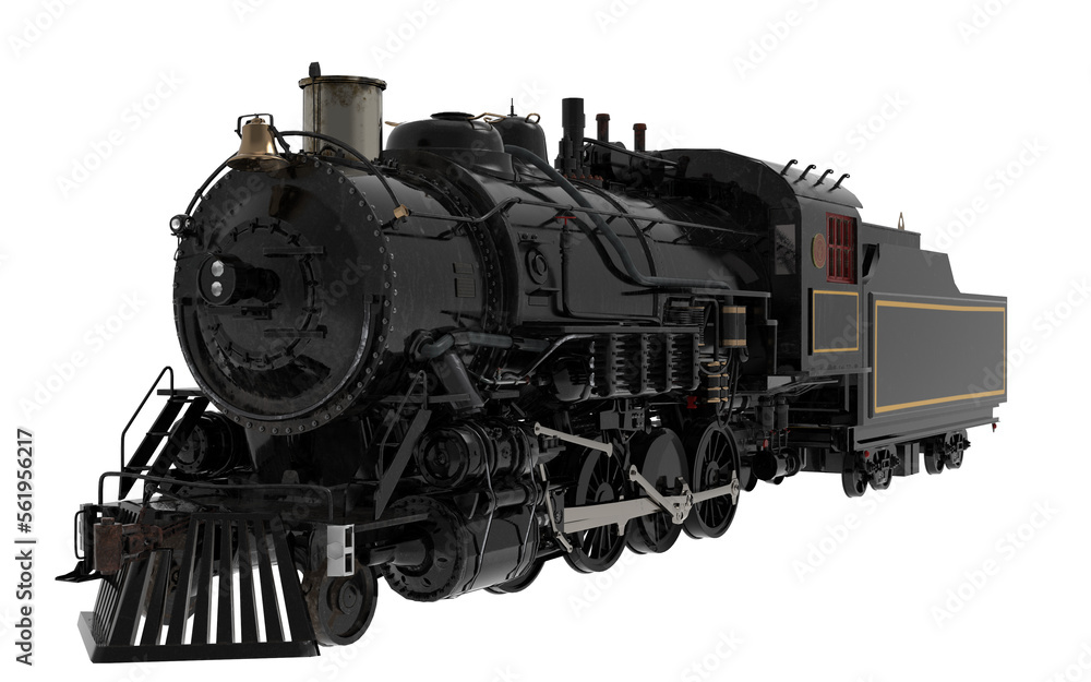 Obraz premium classic black cinematographic locomotive train on white background 