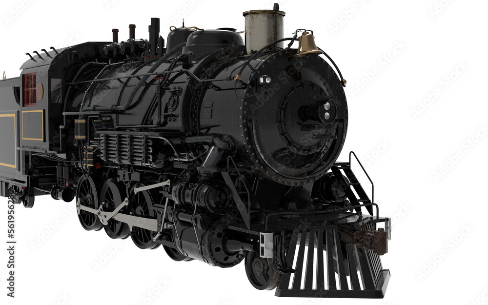 classic black cinematographic locomotive train on white background 