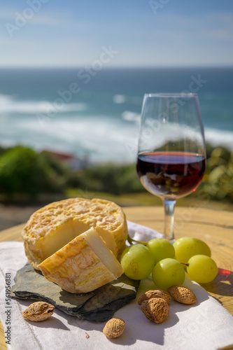 Tasting of tawny port wine and local portuguese matured cheese queijo serpa, Setubal area, Portugal