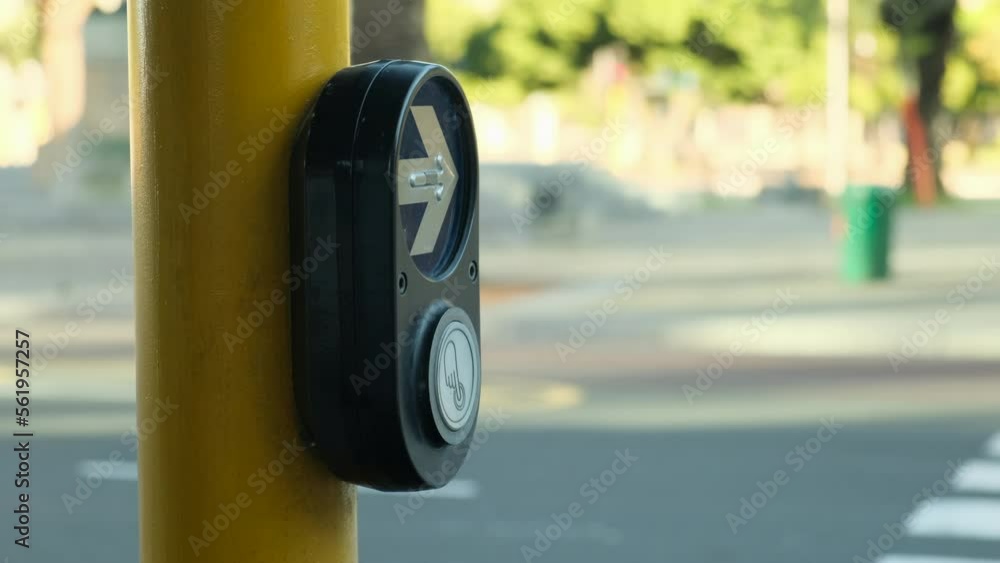 Crosswalk Button Sign Crosswalk pedestrian signal button and sign to switch traffic. Traffic ...