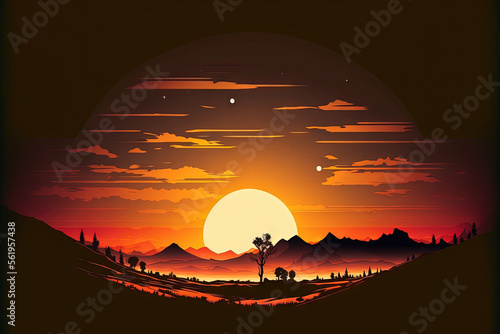 Beautiful Sunrise over a Horizon in Silhouette. Generative AI