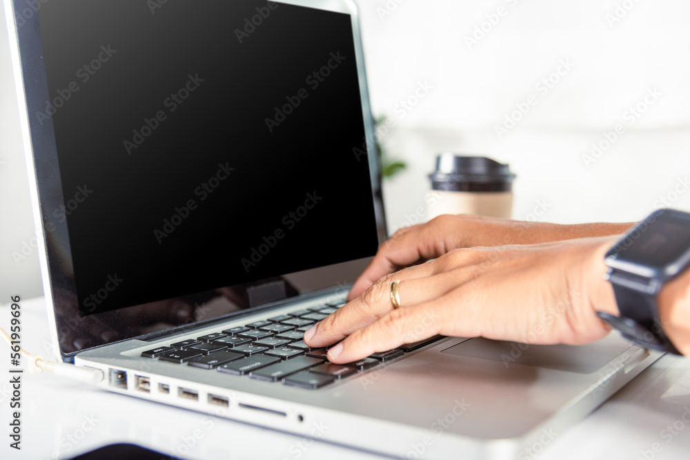 Typing keyboard. Close up Hands of business woman over laptop keypad during working at desk, female person text message for new project she remote work on computer, teen chat online with friend Typing keyboard. Close up Hands of business woman over laptop keypad during working at desk, female person text message for new project she remote work on computer, teen chat online with friend