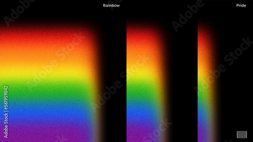 Prismatica Minimalist LGBTQ Traditional Rainbow Fuzzy Pride Flag Layout with Grain Texture and Editable Text on Dark Background