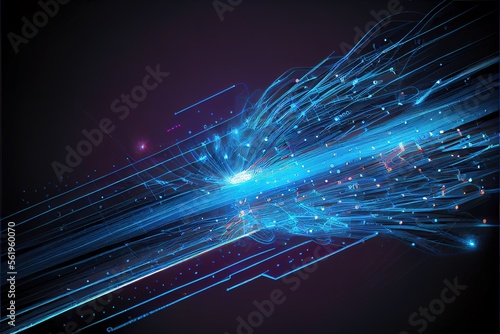 Blue light streak fiber optic speed line futuristic background with Generative AI