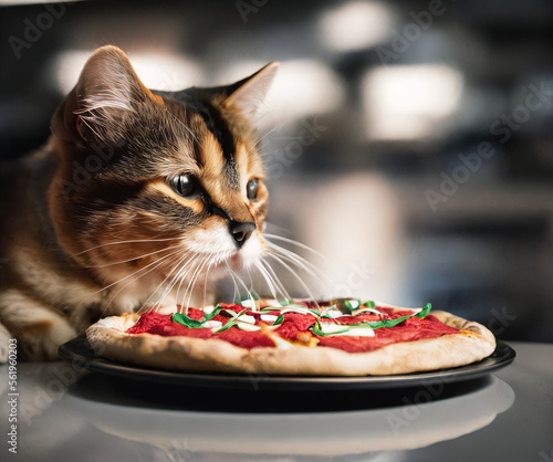 photography of a cute cat baking pizza - AI Generated